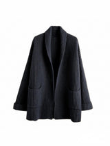 Elegante Lange Strickjacke | mit Taschen – Schwarz