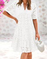 Anjika – Elegantes Sommer Kleid Mit Spitzenrüschen – Weiß