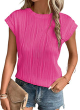 Locker sitzendes Tee mit Rundhalsausschnitt für Frauen - weich und stilvoll – Fuchsia