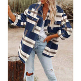 Damen nan karierte Overshirtjacke mit Brusttaschen und lockerer Passform Drune – Blau