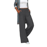 Damen nan weite Leinenmix-Hose mit hohem elastischen Bund und aufgesetzten Seitentaschen Drune – Dunkelgrau