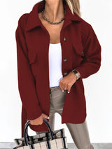 Damen nan oversized Hemdjacke aus Wollmischung mit aufgesetzten Pattentaschen Drune – Weinrot