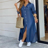 Damen nan langes Hemdkleid mit floralem Muster und seitlichem Schlitz Drune – Denim