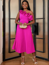 Adi™ - Couture Asymmetrisches Ein-Schulter-Abendkleid – Rosa