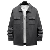 Herren nan Overshirt-Jacke mit Brustklappen, lockerer Passform und durchgehender Knopfleiste Drune – Dunkelgrau