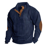 Herren nan grober Rippstrick-Pullover mit Stehkragen, Knopfleiste und markanten Ellenbogenpatches Drune – Dunkelblau