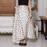 Eleganter Polka‑Dot Maxirock – A‑Linie & High Waist | Vegan Satin – Aprikose