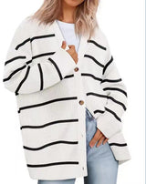 Damen-Strickjacke in Übergrößer | Gestreift – Weiß gestreift
