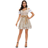 Damen nan traditionelles Dirndlkleid mit Spitzenapplikation und Satinband Schürze Drune – Khaki