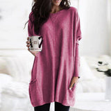 Damen nan oversized Longshirt mit Kontrastblock und aufgesetzten Taschen Drune – Rot