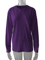 Damen nan legeres Langarmshirt mit V-Notch-Ausschnitt, Brusttasche und lockerer Oversize-Passform Drune – Ohne Taschen - Dunkelviolett Langarm