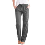 Damen nan leichte Leinenhose mit elastischem Bund Tunnelzug und weitem Bein Drune – Dunkelgrau