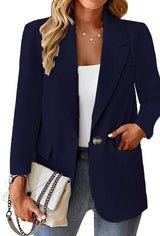 Damen nan taillierter Blazer mit Ein-Knopf-Verschluss Reverskragen und Pattentaschen Drune – Marineblau