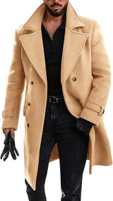 Herren eleganter Langmantel mit doppelter Knopfleiste Aliams – Khaki