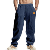 Herren nan lässige Oversize-Leinen-Jogginghose mit Elastikbund, Kordelzug und seitlichen Eingrifftaschen Drune – Navyblau