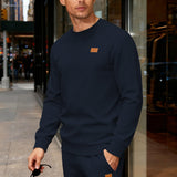 Herren nan strukturierter Baumwollstrickpullover mit Rautenstruktur, Rundhalsausschnitt und elastischen Bündchen Drune – Navyblau