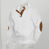 Herren nan grobstrukturierter Halfzip-Strickpullover mit kontrastreicher Knopfleiste und Ellbogenpatches Drune – Weiß