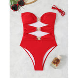 Damen Eleganter und modischer Monokini mit dekorativen Schnallen Drune – Rot