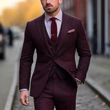 Herren Moderne Passform für Hochzeitsgast Anzug | Dreiteilig – Rotwein