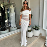 Bella | Langes Kleid aus Spitze Asymmetrisch – Weiß