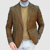 Herren Eleganter Wildlederblazer mit doppelter Knopfleiste und praktischen Taschen Aliams – Khaki