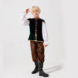 Unisex nan mittelalterliches Kinderkostüm Set mit Samtweste, geraffter Pluderhose und Renaissance-Details Drune – Dunkelgrün