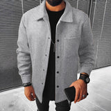 Herren nan minimalistische Hemdjacke aus softem Fleece mit verdeckter Druckknopfleiste und aufgesetzter Brusttasche Drune – Hellgrau