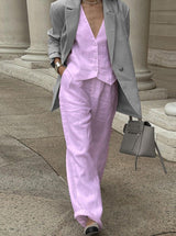 Mara | Elegantes Leinen-Set mit Weste & Weitbein-Hose – Rosa