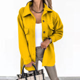 Damen nan oversized Hemdjacke aus Wollmischung mit aufgesetzten Pattentaschen Drune – Gelb