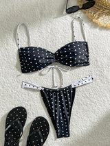 Damen Bikini-Set mit verspieltem Polka-Dot Design und verstellbaren Trägern Drune – Schwarz
