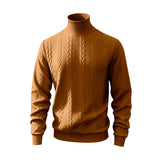 Herren nan feiner Zopfmuster-Rollkragenpullover mit schmaler Passform, geripptem Kragen und elastischen Bündchen Drune – Lehmgelb