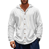 Herren nan figurbetonte Kapuzenhemd-Jacke aus Baumwollmix mit Druckknopfleiste und Kängurutasche Drune – Weiß