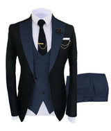 Herren Anzug in formellem Stil, dreiteilig mit Sakko, Weste und Hose – Marineblau