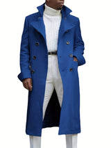 Herren eleganter Langmantel mit doppelter Knopfleiste und modernem Schnitt Aliams – Blau