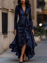 Arina – Elegantes Maxikleid Mit Rüschen – Marineblau