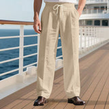 Herren nan elegante Leinenhose mit Bügelfalte Tunnelzugbund und weitem Bein Drune – Khaki
