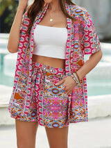 Hana | Damen Kimono-Set Shorts Blumenmuster Sommer – Rosa