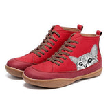 Damen nan knöchelhohe Sneaker mit niedlichem Katzenmotiv Stickerei und ergonomischem Komfortfußbett Drune – Rot