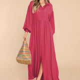 Damen Fließendes Button-Up Maxi-Kleid Drune – Helles Pink