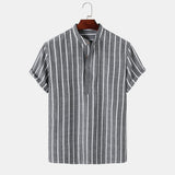 Samuel | Kurzarm-Henley-Sommerhemd mit Streifenmuster – Schwarz