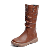 Damen nan komfortabler Slouch-Stiefel mit wadenhohem Schaft weichem Kunstleder und leichter Plateau-Laufsohle Drune – Tiefbraun