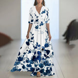 Fenina - Langärmeliges Maxikleid aus geblümtem Chiffon – Dunkelblau