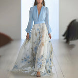Fenina - Langärmeliges Maxikleid aus geblümtem Chiffon – Blau
