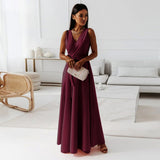 Damen-Maxikleid in Wickeloptik | ärmellose Ausführung – Weinrot