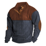 Herren nan grober Rippstrick-Pullover mit Stehkragen, Knopfleiste und markanten Ellenbogenpatches Drune – Rot + Blau
