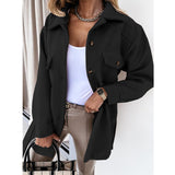 Damen nan oversized Hemdjacke aus Wollmischung mit aufgesetzten Pattentaschen Drune – Schwarz