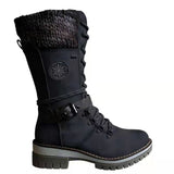 Damen nan hoher Schnürstiefel mit Strickbündchen, robuster Profilsohle und seitlichem Reißverschluss Drune – Schwarz