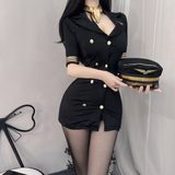 Stewardess Halloween Kostüm Kleid | Mini – Schwarz