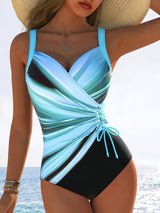 Damen Einteiliger Badeanzug mit stilvollem Wickeldesign und modischen Akzenten Drune – Himmelblau