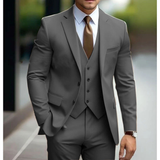Eleganter Slim Fit Hochzeitsgastanzug für Herren | Jacke, Weste und Hose – Grau